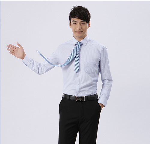 蓝绍兴色条纹男洗头工士娇色衬衣