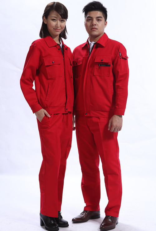 长袖大红色工作服款式 东材料莞颜色工作服